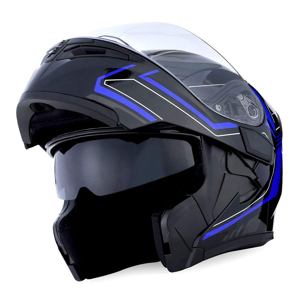  1Storm Мотоциклетный модульный полнолицевой шлем с откидным двойным козырьком и внутренним солнцезащитным ко...