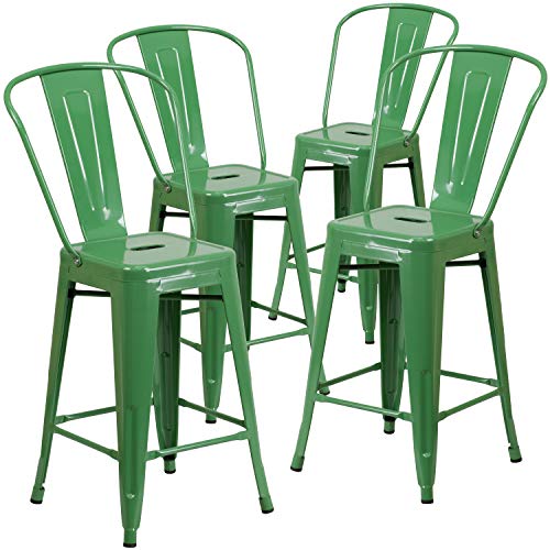  Flash Furniture Пакет коммерческих сортов 4 24 'Высокий зеленый металлический стул для установки внутри и вне помещений...
