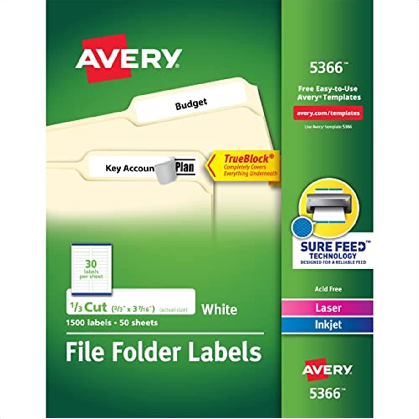 Avery Этикетки для папок с файлами для лазерных и струйных принтеров с технологией TrueBlock