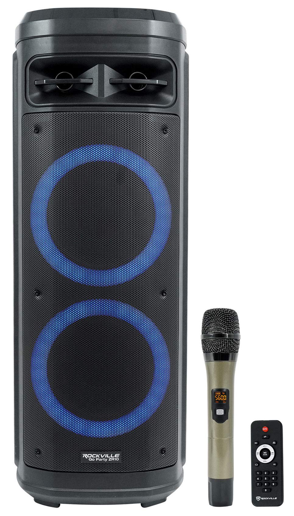 Rockville Go Party ZR10 Двойной 10-дюймовый портативный беспроводной светодиодный Bluetooth-динамик + УВЧ-микрофон