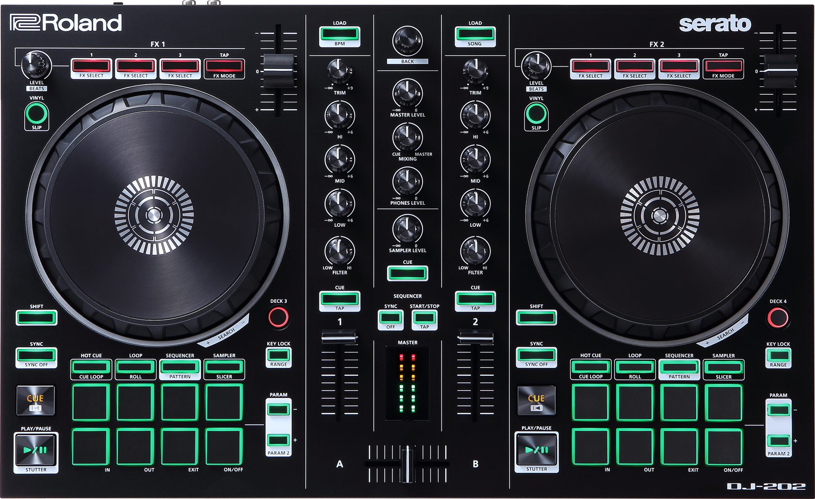 Roland  Двухканальный четырехдековый контроллер Serato DJ с обновлением Serato DJ Pro (DJ-202)