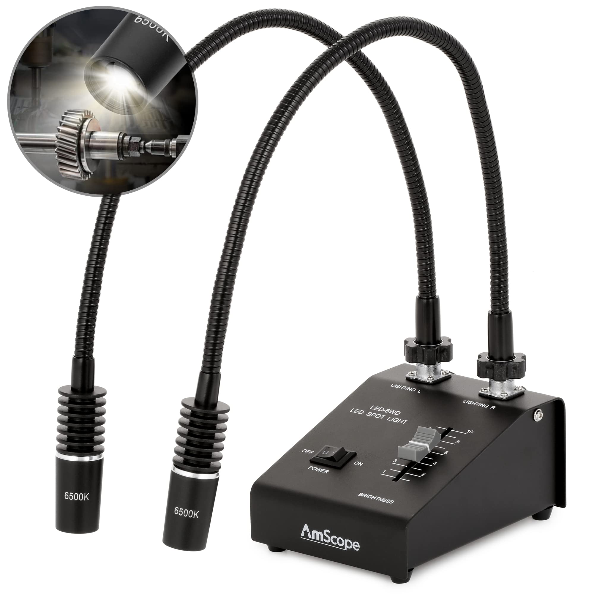 AmScope LED-6W Мощный 6-ваттный светодиодный прожектор с двойной гусиной шеей