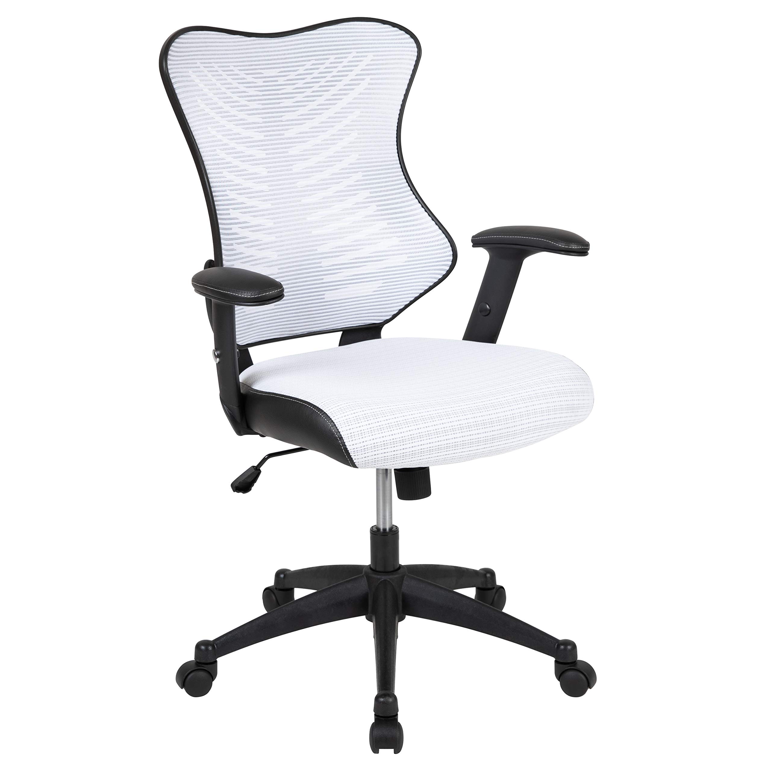  Flash Furniture Эргономичный офисный стул с высокой спинкой и дизайнерской белой сеткой с регулируемыми подлокотн...