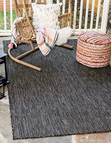  Unique Loom Outdoor Solid Collection Повседневный переходной коврик из плоской ткани черного цвета для помещений и улицы (8 '0...
