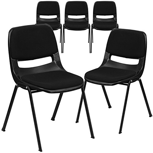 Flash Furniture 5 шт. HERCULES Series 880 фунтов Вместимость Черный эргономичный стул Stack с мягким сиденьем и спинкой