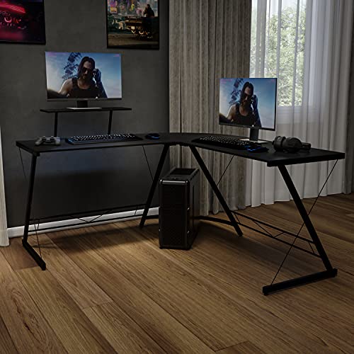Flash Furniture Угловой стол L-образный игровой стол с полкой для монитора